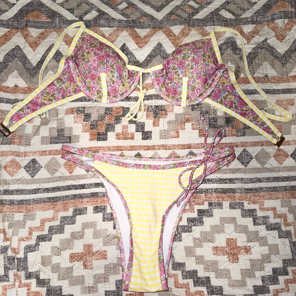 Floral and Gingham Bikini Set